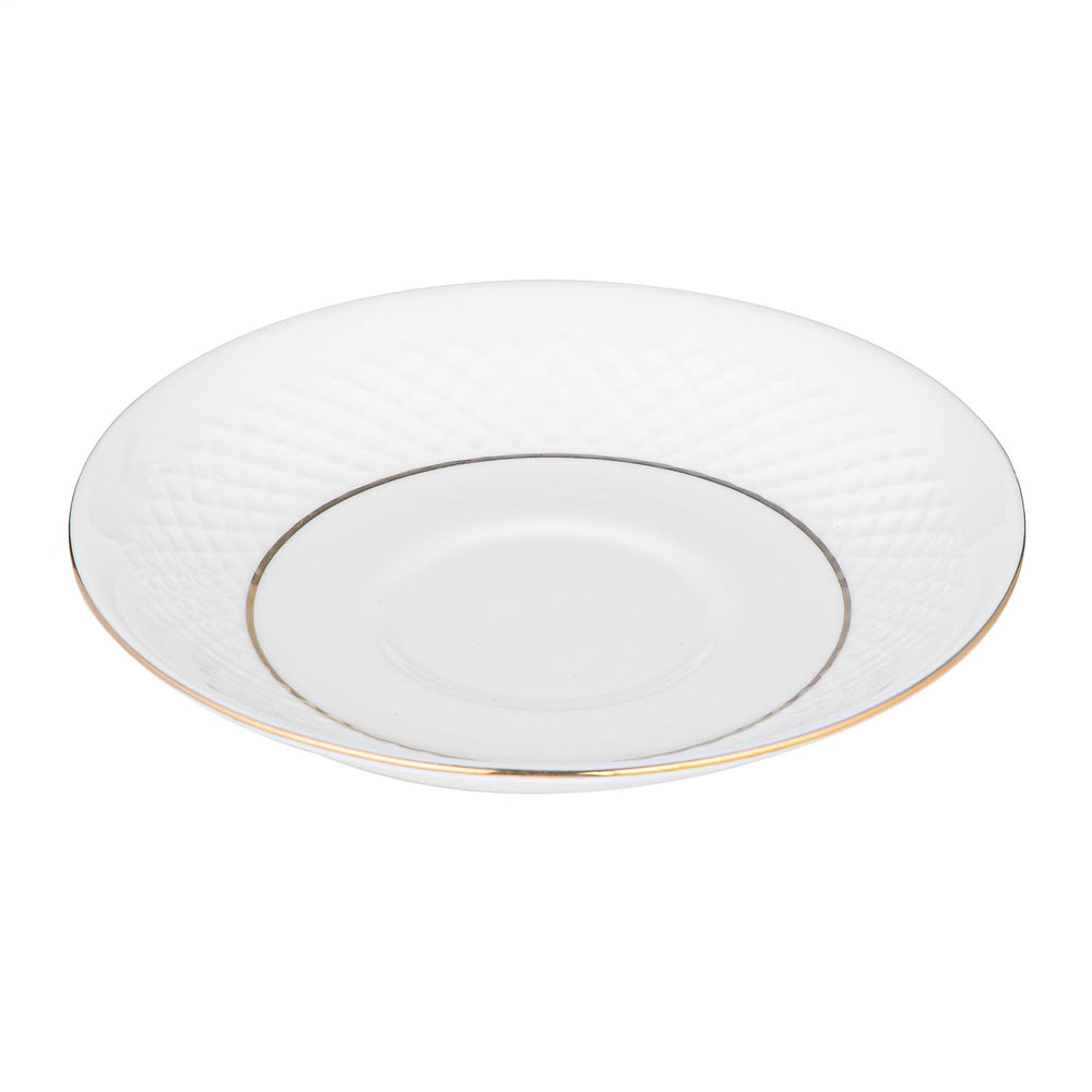 Classic Gold Rim Porcelain Cup and Saucer Set of 6- White and Gold