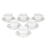 Classic Gold Rim Porcelain Cup and Saucer Set of 6- White and Gold