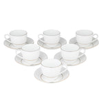 Classic Gold Rim Porcelain Cup and Saucer Set of 6- White and Gold