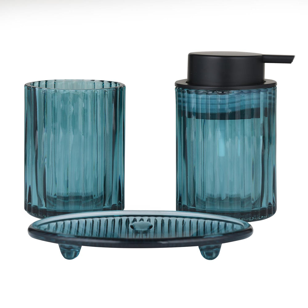 Glass Bath Accessory Set Fluted Pattern- Blue