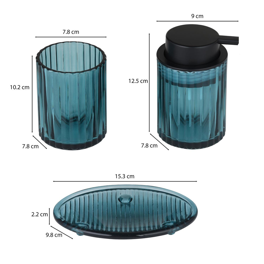 Glass Bath Accessory Set Fluted Pattern- Blue