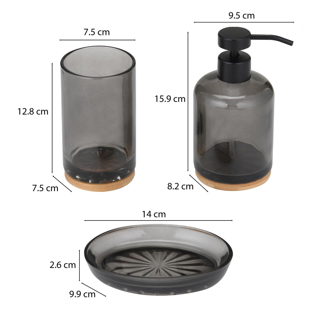Glass Bath Accessory Set Sleek- Black