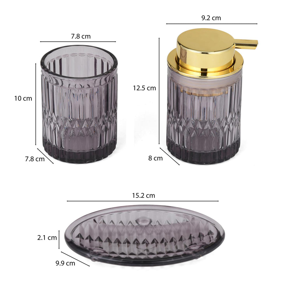 Glass Bath Accessory Set Diamond Pattern- Black