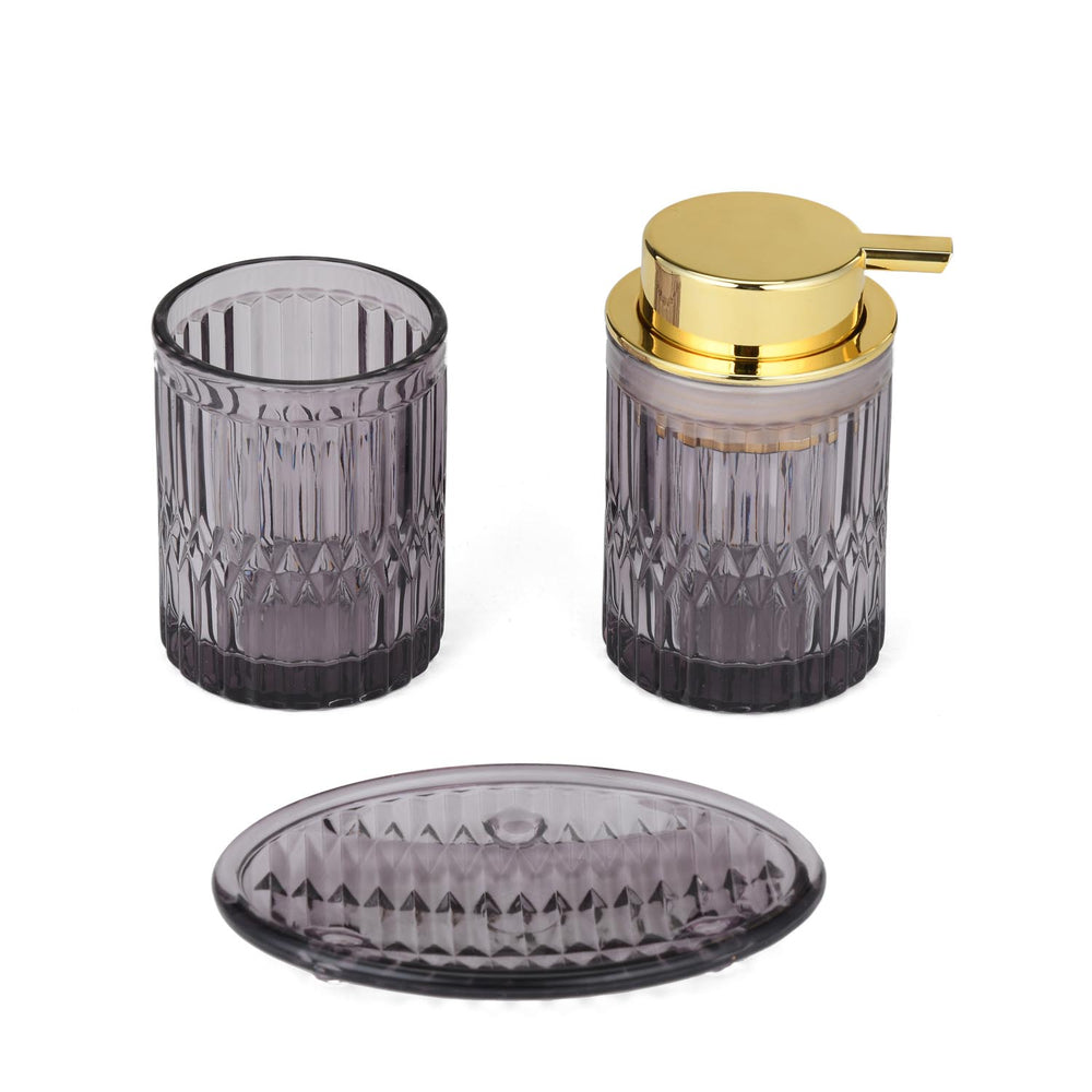 Glass Bath Accessory Set Diamond Pattern- Black