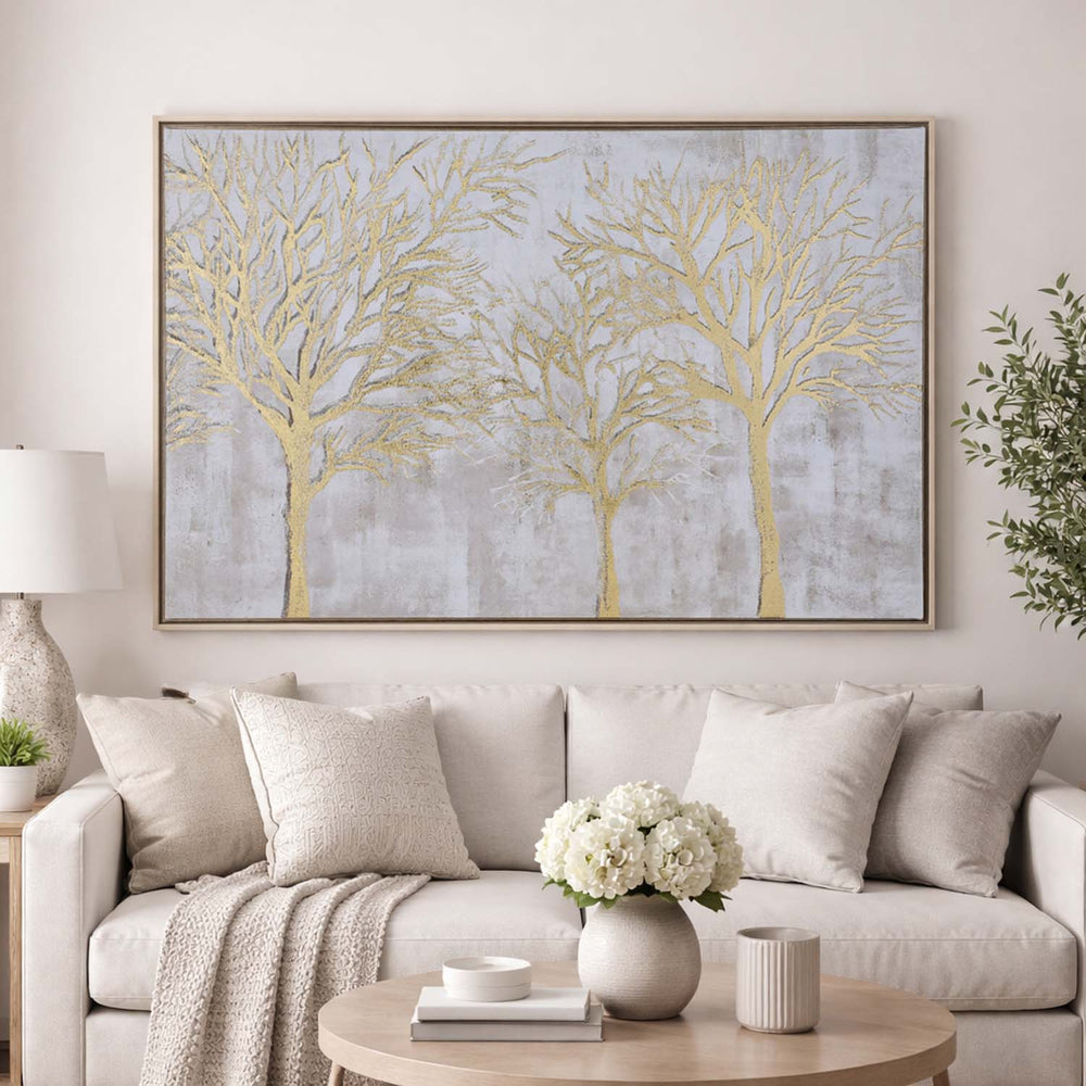 Dry Forest Canvas Wall Painting- Gold