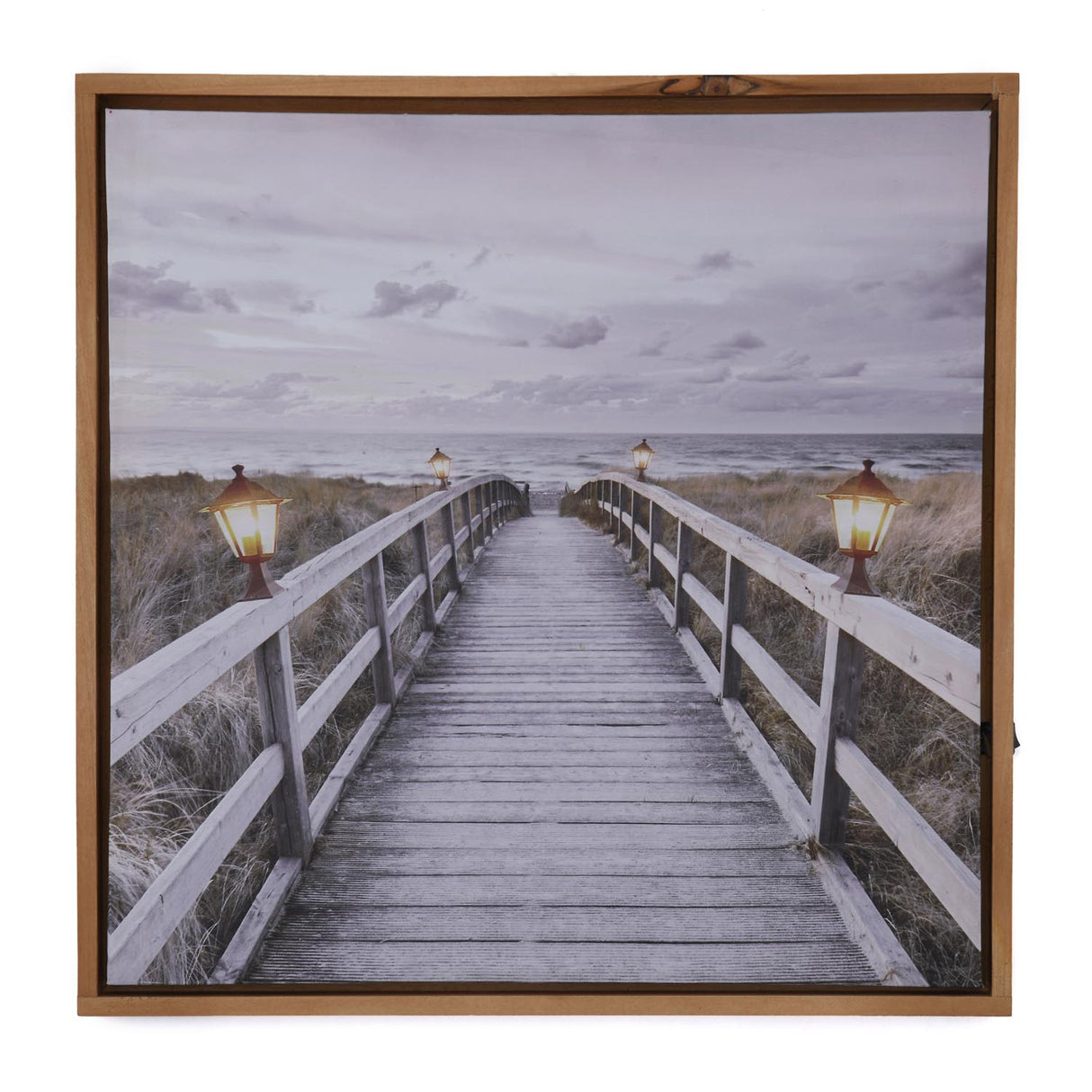 Wooden Bridge Canvas Painting with LEd Light- Brown