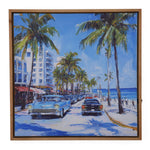 Cars on Palm road Canvas Painting with LED Light- Blue