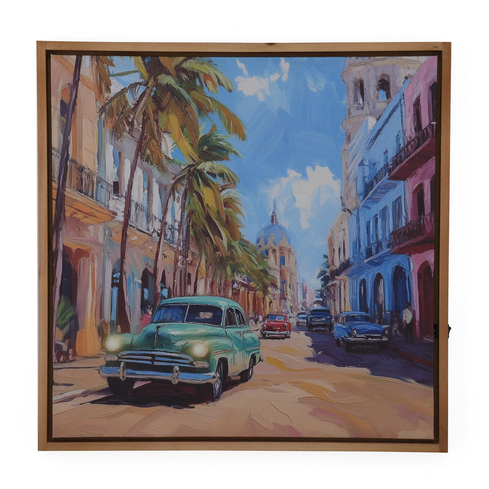 Car on Street Canvas Painting with LED Light- Multicolor
