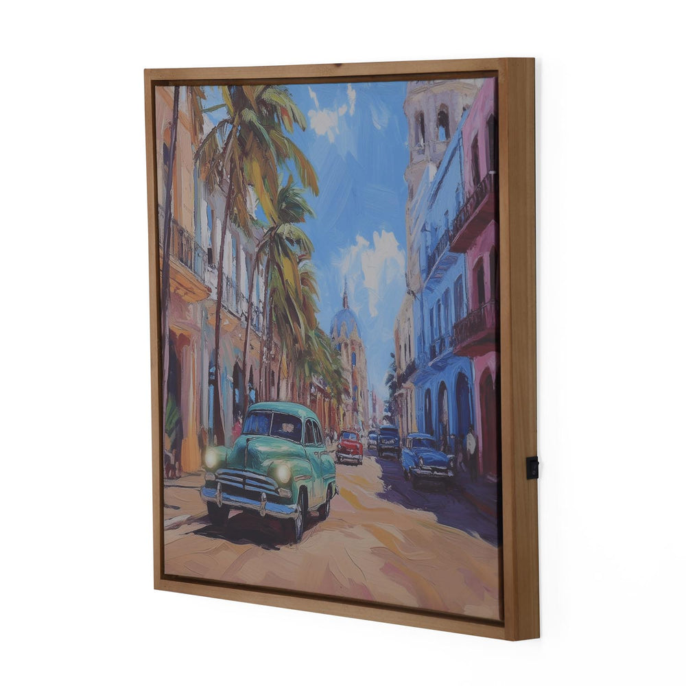 Car on Street Canvas Painting with LED Light- Multicolor