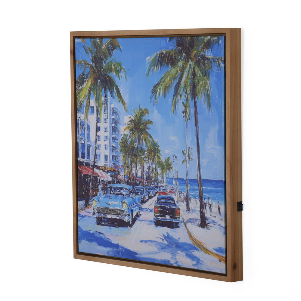 Cars on Palm road Canvas Painting with LED Light- Blue