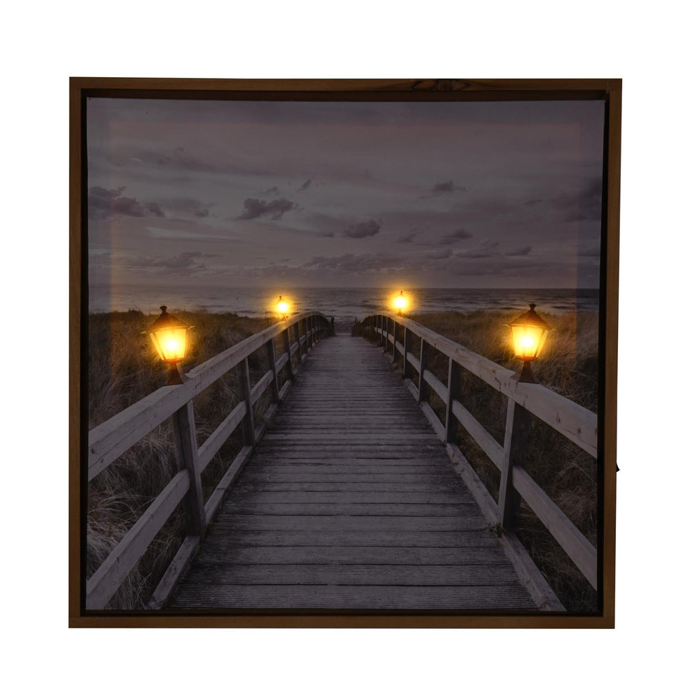 Wooden Bridge Canvas Painting with LEd Light- Brown