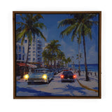 Cars on Palm road Canvas Painting with LED Light- Blue