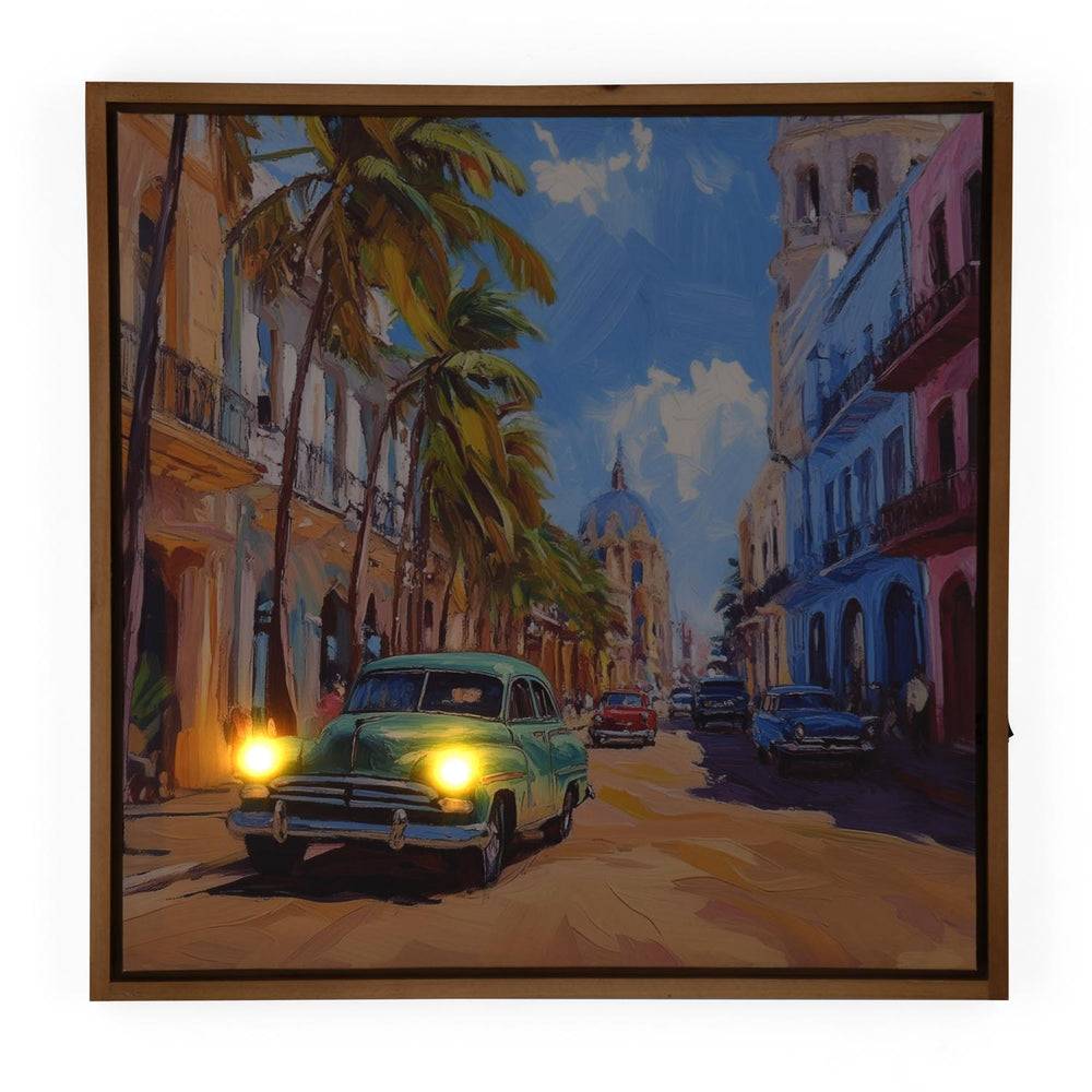 Car on Street Canvas Painting with LED Light- Multicolor
