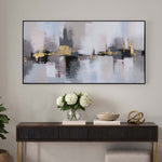 Abstract Canvas Wall Painting- Grey & Gold
