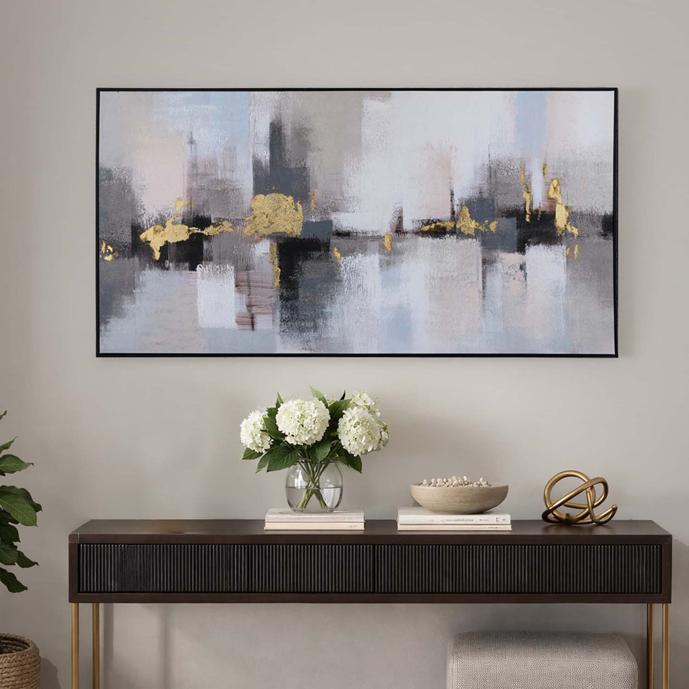 Abstract Canvas Wall Painting- Grey & Gold