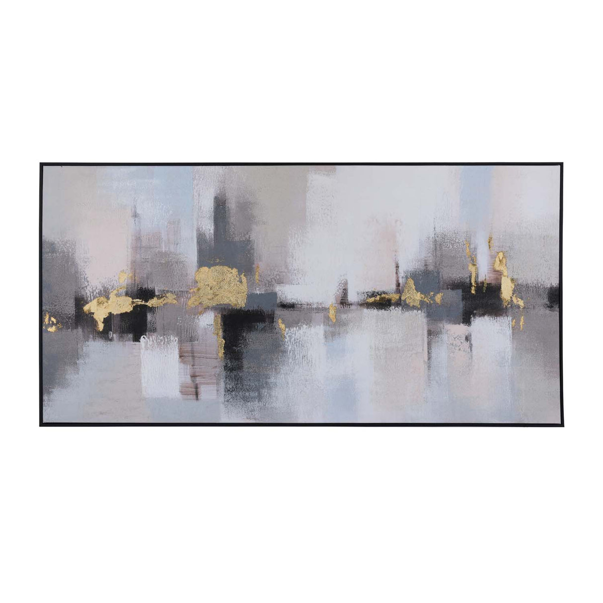 Abstract Canvas Wall Painting- Grey & Gold