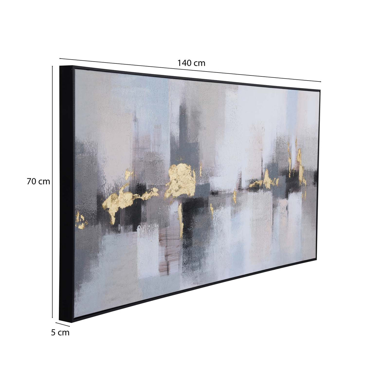 Abstract Canvas Wall Painting- Grey & Gold