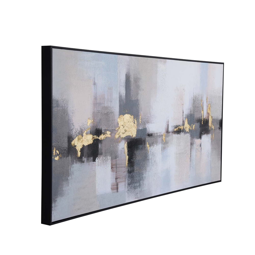 Abstract Canvas Wall Painting- Grey & Gold