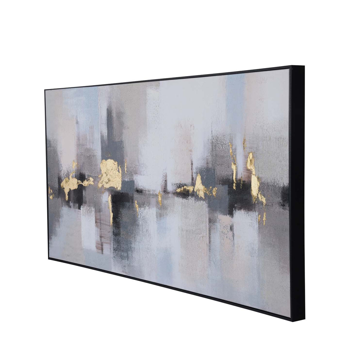 Abstract Canvas Wall Painting- Grey & Gold