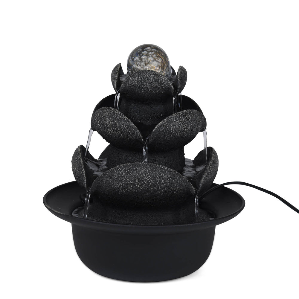 Lotus Petal Polyresin Decorative Table Top Water Fountain with LED Light- Grey