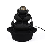 Lotus Petal Polyresin Decorative Table Top Water Fountain with LED Light- Grey