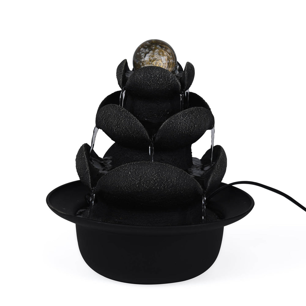 Lotus Petal Polyresin Decorative Table Top Water Fountain with LED Light- Grey
