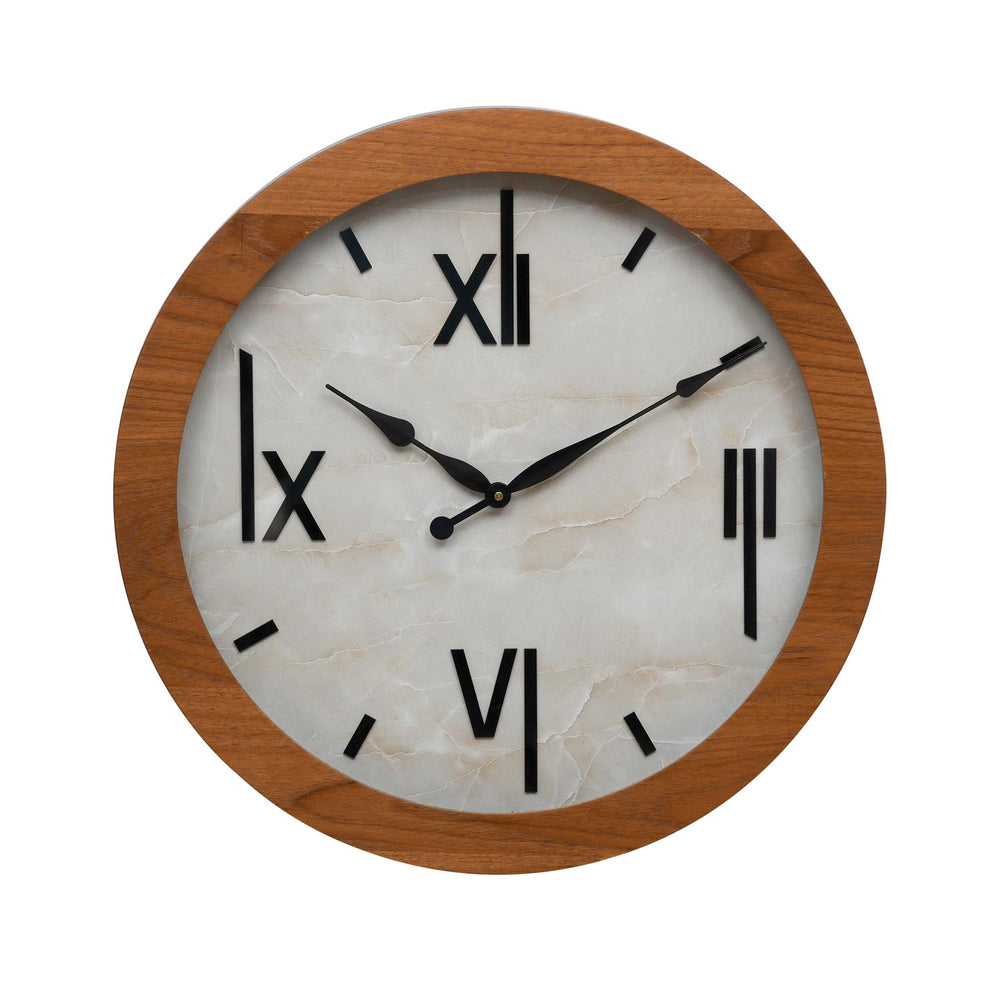 Round Marble Wall Clock- Teak