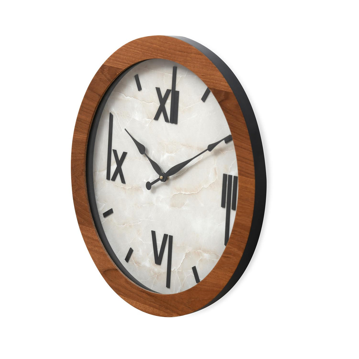 Round Marble Wall Clock- Teak
