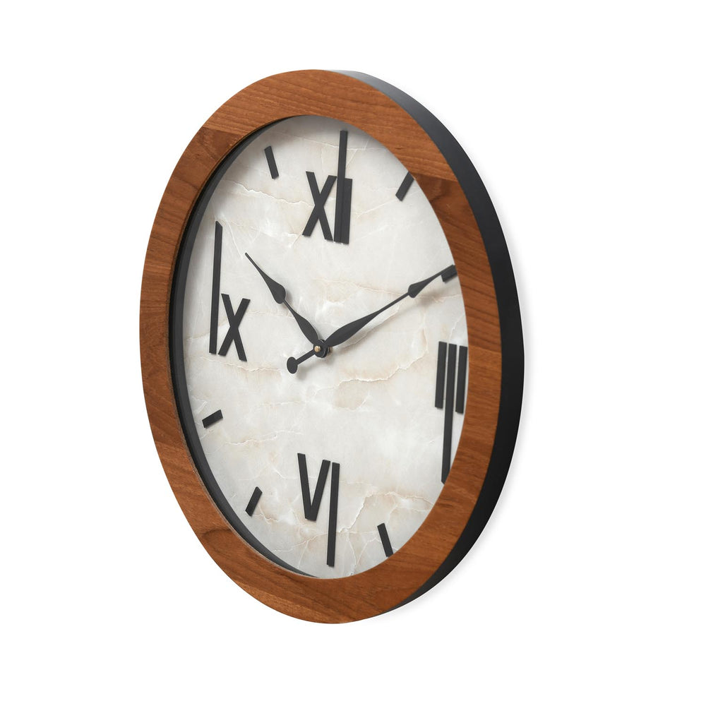 Round Marble Wall Clock- Teak