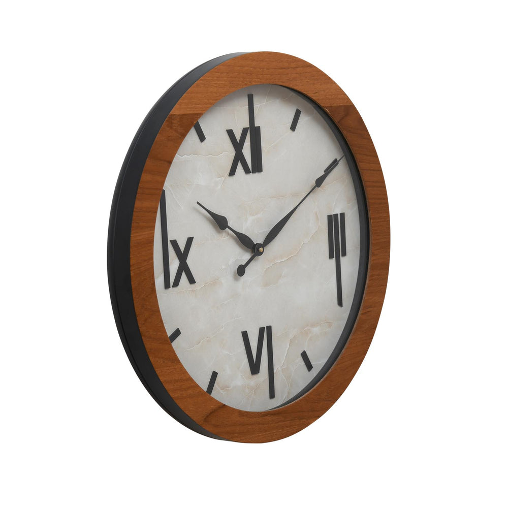 Round Marble Wall Clock- Teak