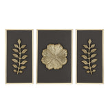 Decorative Three Piece Leaf and Floral Panel Wall Décor- Brown and Gold