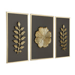 Decorative Three Piece Leaf and Floral Panel Wall Décor- Brown and Gold