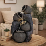 Four Pots Polyresin Decorative Table Top Water Fountain with LED Light- Grey