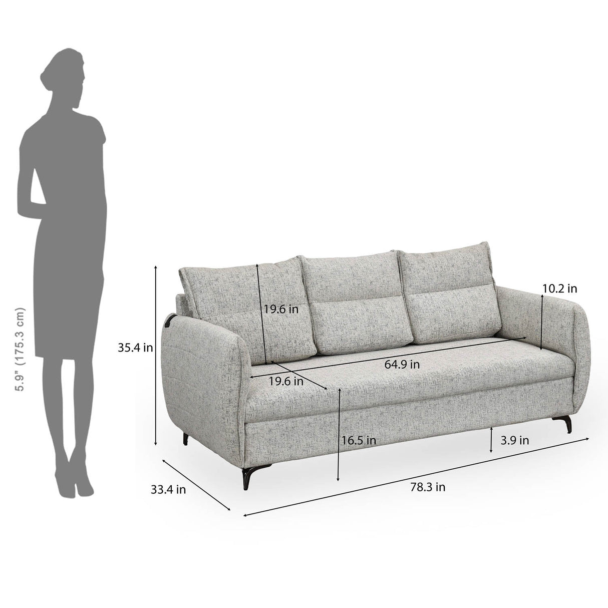 Infinia 3 Seater Fabric Sofa- Off White