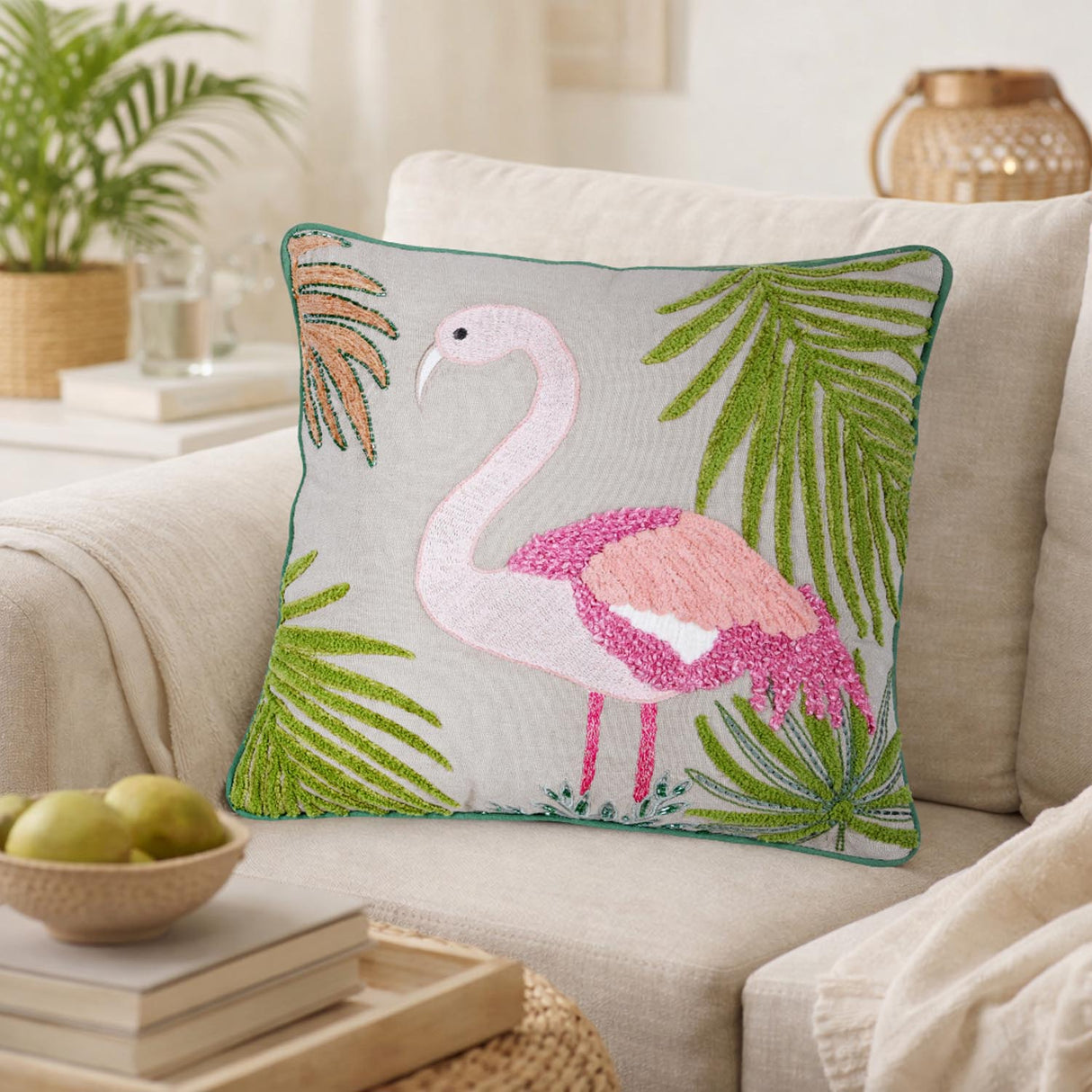 Flamingo Cotton Cushion Cover- Multicolor