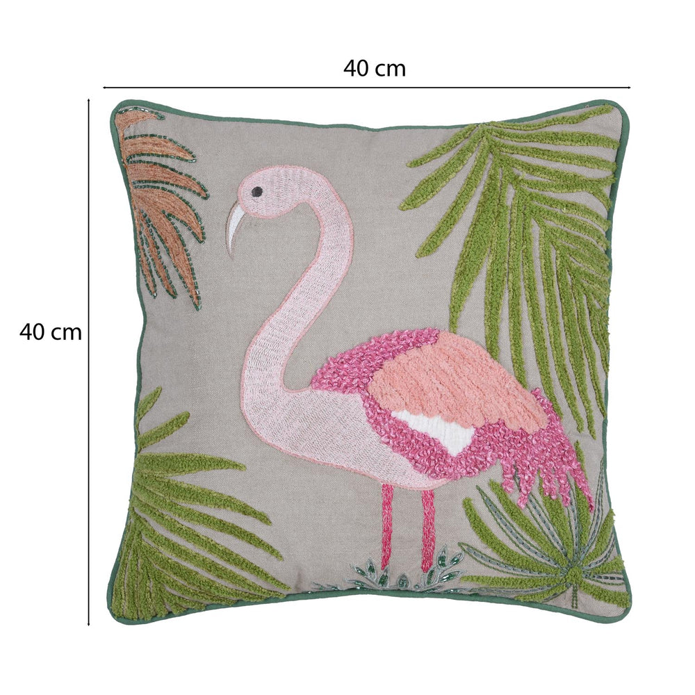 Flamingo Cotton Cushion Cover- Multicolor