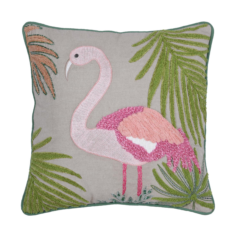 Flamingo Cotton Cushion Cover- Multicolor