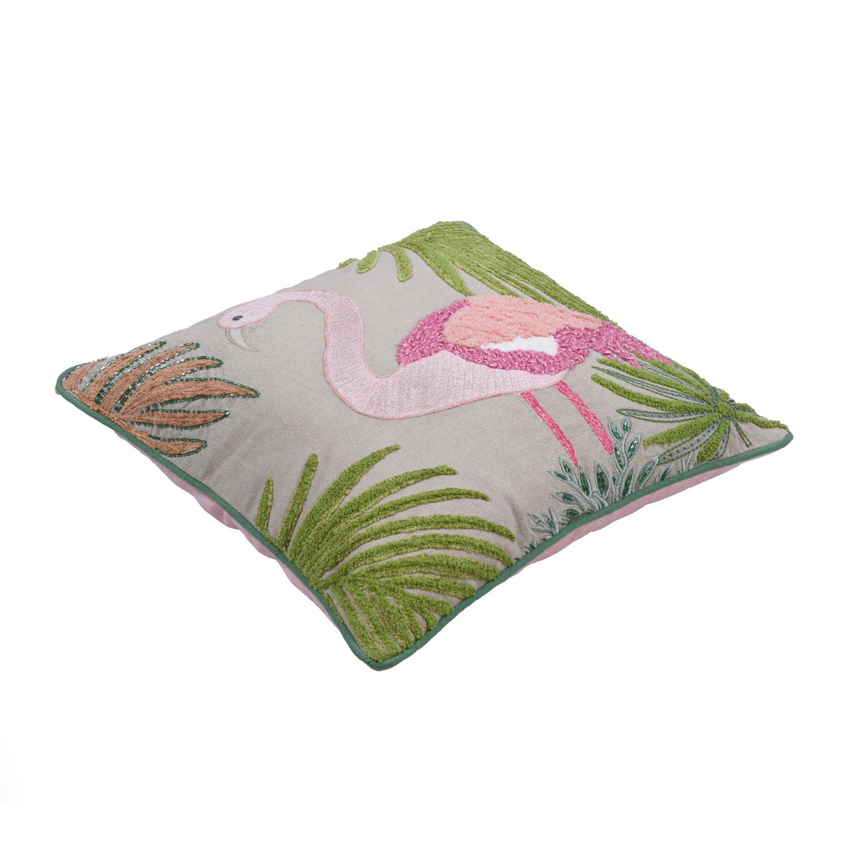 Flamingo Cotton Cushion Cover- Multicolor