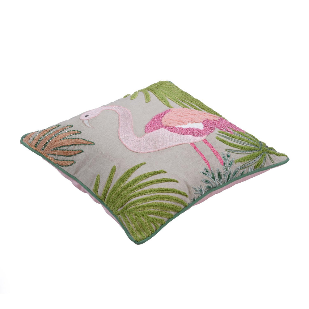 Flamingo Cotton Cushion Cover- Multicolor
