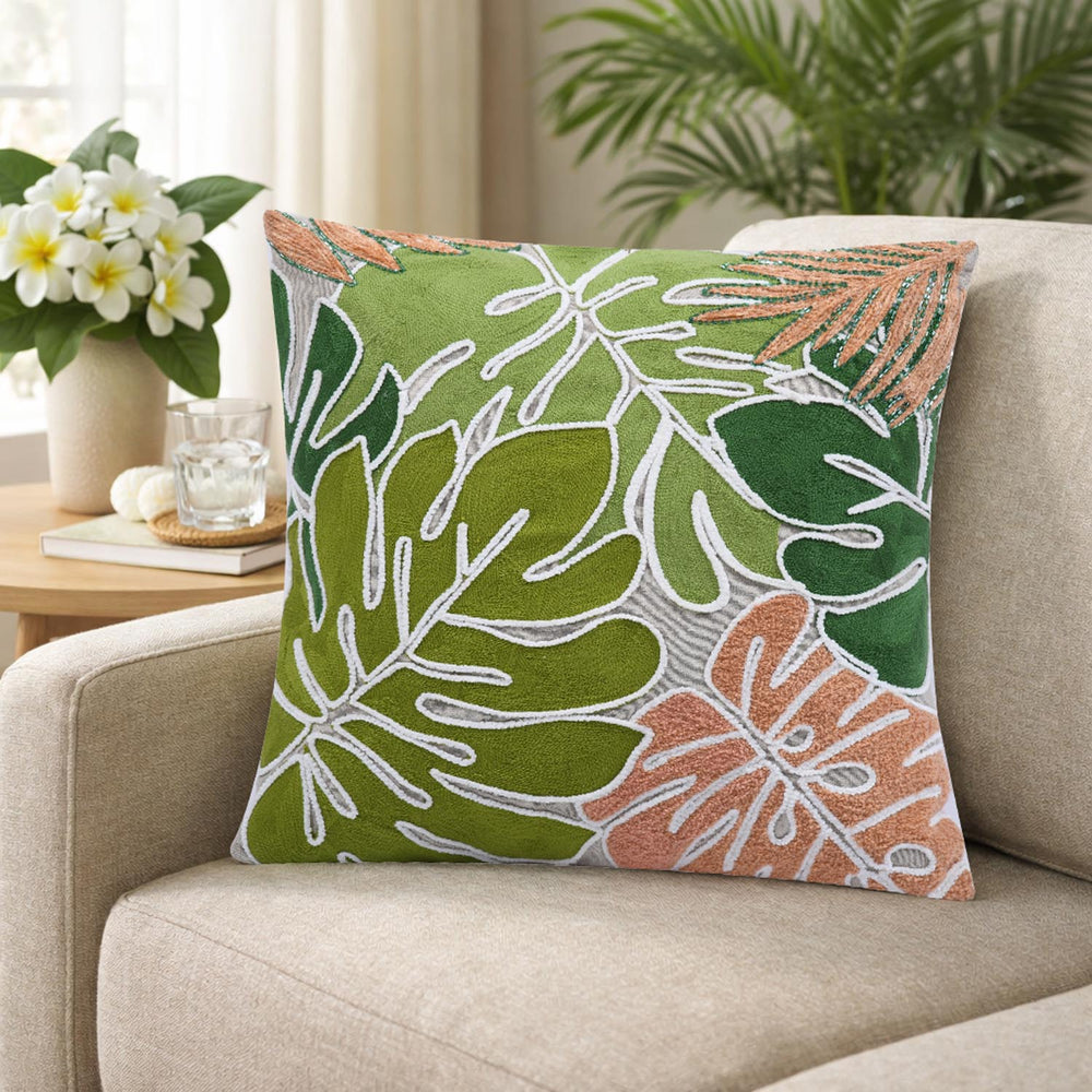 Palm Jungle Cotton Cushion Cover- Multicolor