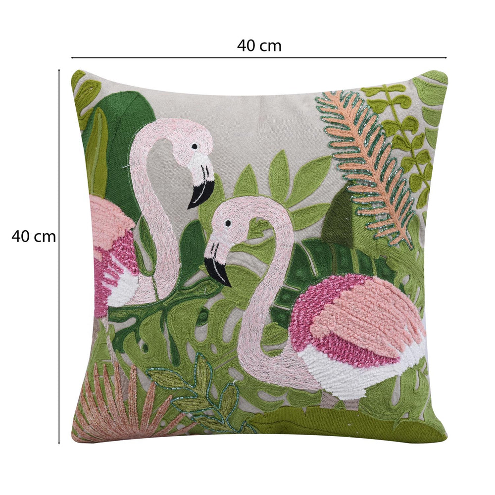 Flamingo Pair Cotton Cushion Cover- Multicolor