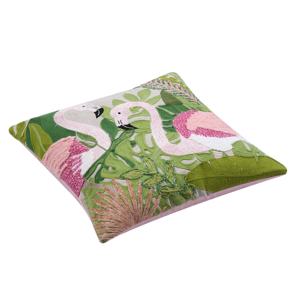 Flamingo Pair Cotton Cushion Cover- Multicolor