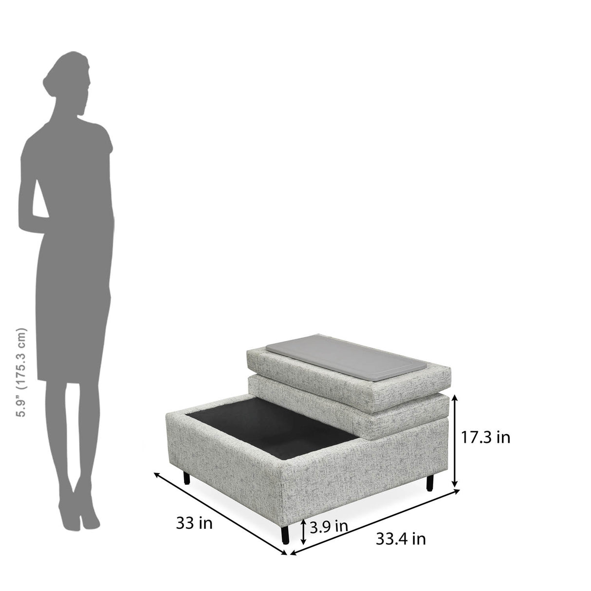 Infinia Fabric Reversible Ottoman- Off White