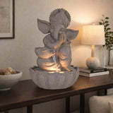 Ganesha Polyresin Decorative Table Top Water Fountain- Sand Brown