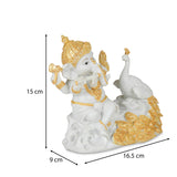 Decorative Marble Ganesha with Flute and Peacock Showpiece- White and Gold