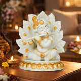 Decorative Marble Krishna Showpiece- White and Gold