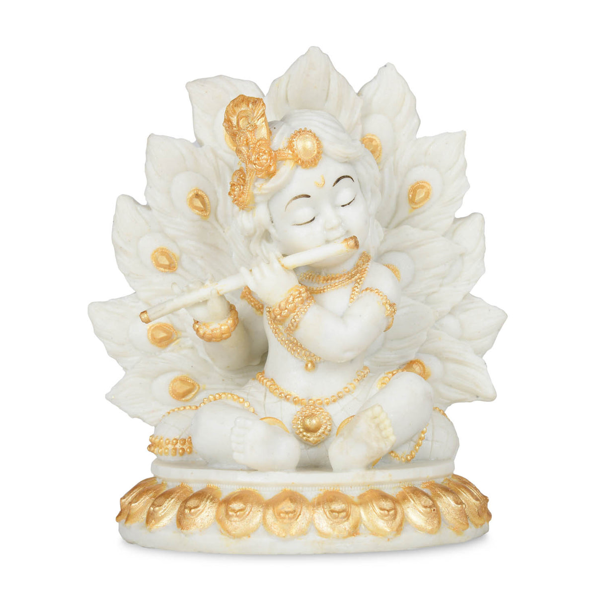 Decorative Marble Krishna Showpiece- White and Gold