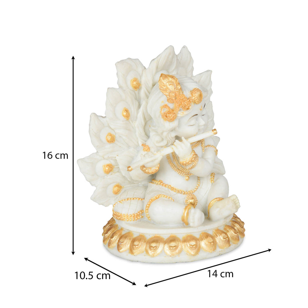 Decorative Marble Krishna Showpiece- White and Gold