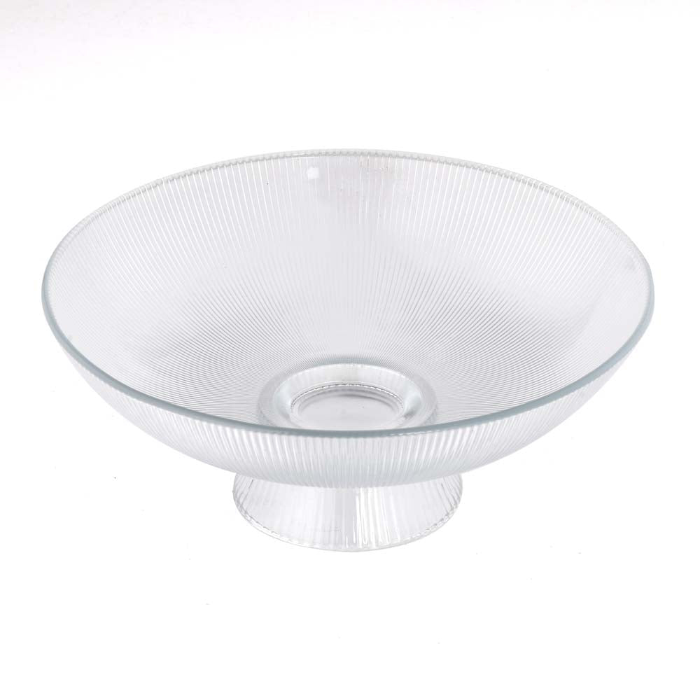 Fluted Design Footed Glass Serving Bowl- Transparent