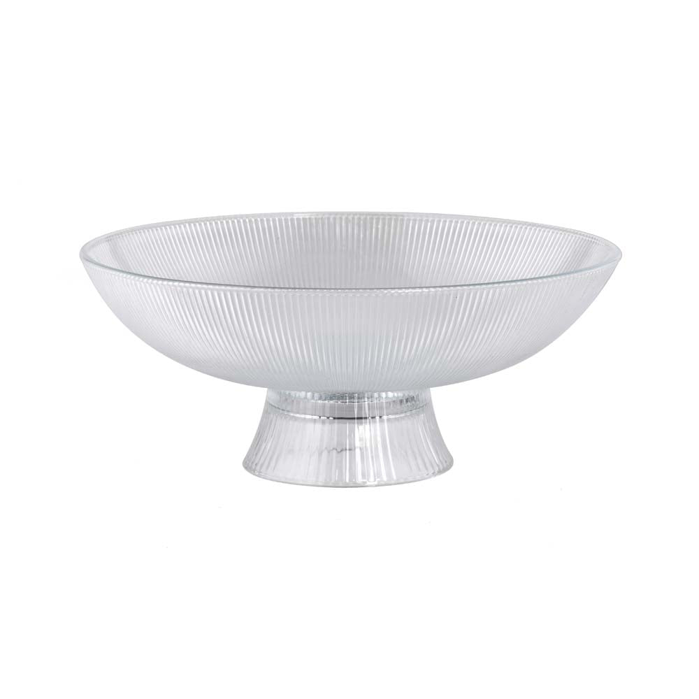 Fluted Design Footed Glass Serving Bowl- Transparent